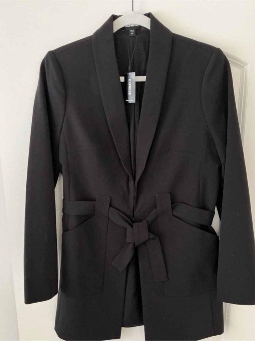 Express Black Shawl-Collar Tie-Waist Blazer Jacket - Women